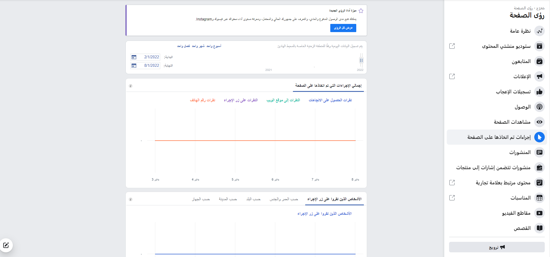 الإجراءات على الصفحة - تحليل جمهور فيسبوك
